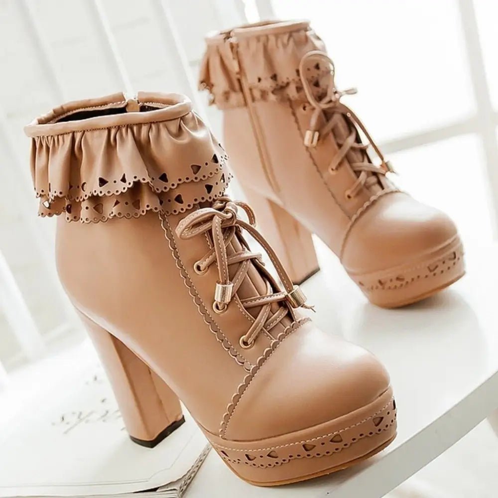 Sweet Lolita Booties with Ruffled Trim and Comfortable Design - Cosparty