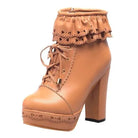 Ruffled Lace Lolita Booties - Khaki / 5.5 - boots