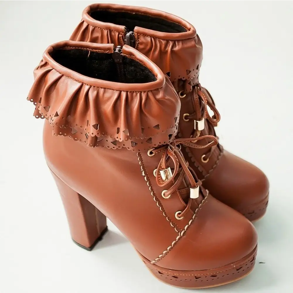 Sweet Lolita Booties with Ruffled Trim and Comfortable Design - boots