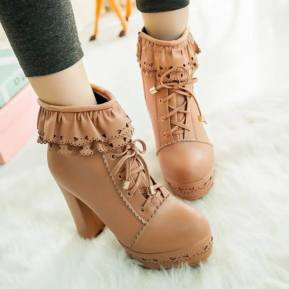 Sweet Lolita Booties with Ruffled Trim and Comfortable Design - Cosparty