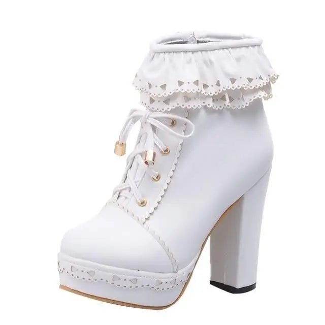 Sweet Lolita Booties with Ruffled Trim and Comfortable Design - Cosparty