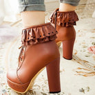 Sweet Lolita Booties with Ruffled Trim and Comfortable Design - boots