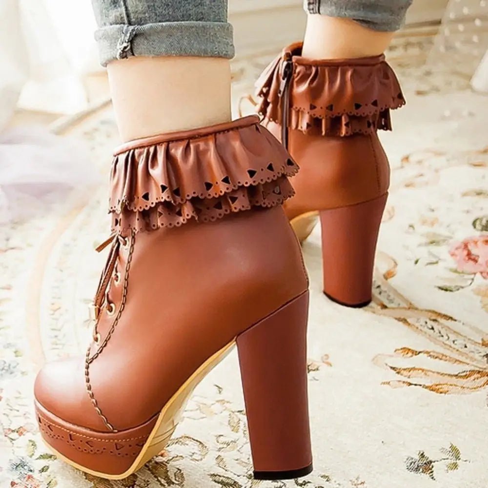 Sweet Lolita Booties with Ruffled Trim and Comfortable Design - Cosparty