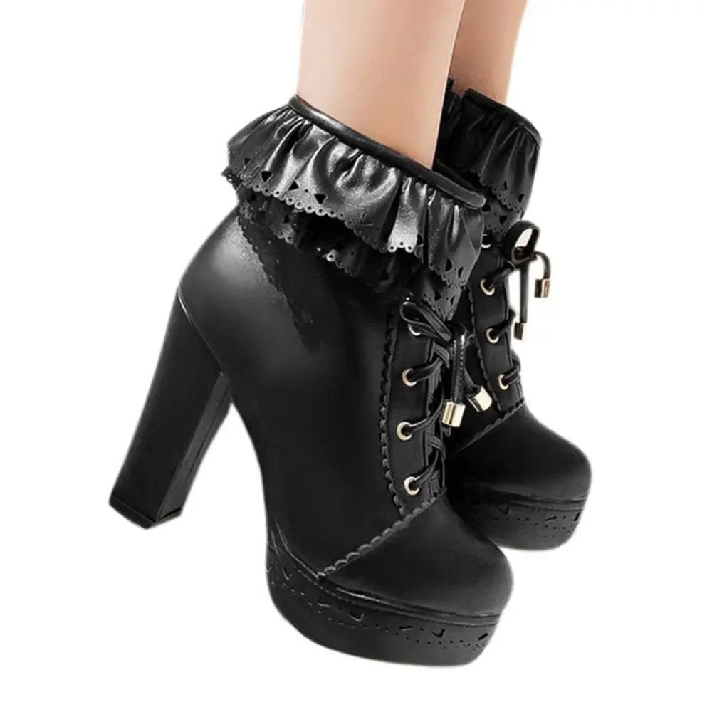 Sweet Lolita Booties with Ruffled Trim and Comfortable Design - boots