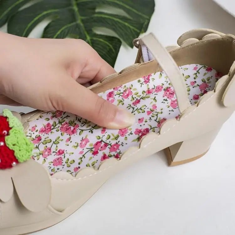 Sweet Lolita Fashion Shoes with Scalloped Trim and Heart Buckles - Cosparty