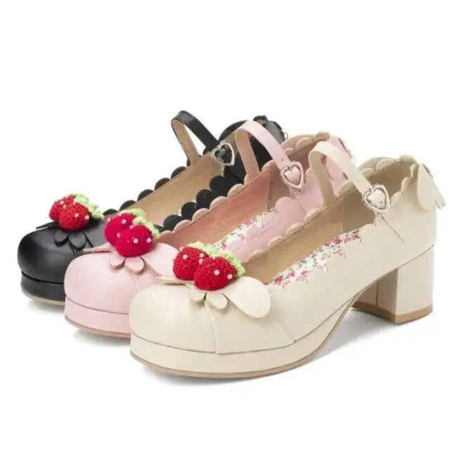 Sweet Lolita Fashion Shoes with Scalloped Trim and Heart Buckles - shoes