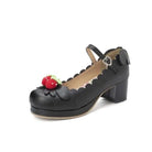 Sweet Lolita Fashion Shoes with Scalloped Trim and Heart Buckles - Black / 4 - shoes