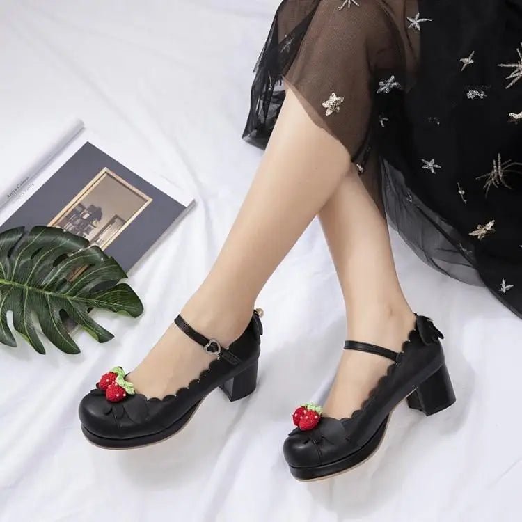 Sweet Lolita Fashion Shoes with Scalloped Trim and Heart Buckles - Cosparty