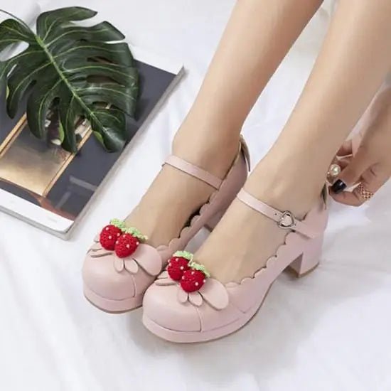 Sweet Lolita Fashion Shoes with Scalloped Trim and Heart Buckles - Cosparty