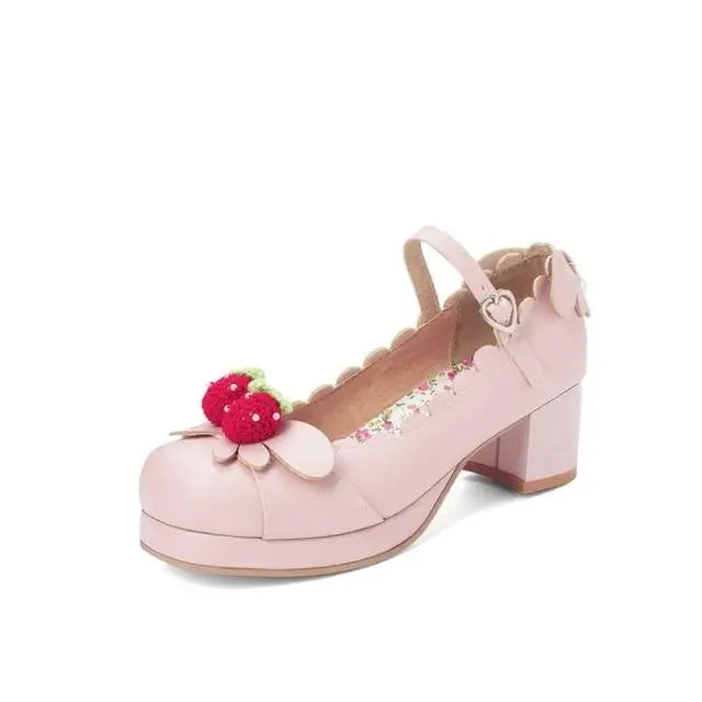 Sweet Lolita Fashion Shoes with Scalloped Trim and Heart Buckles - Pink / 4 - shoes