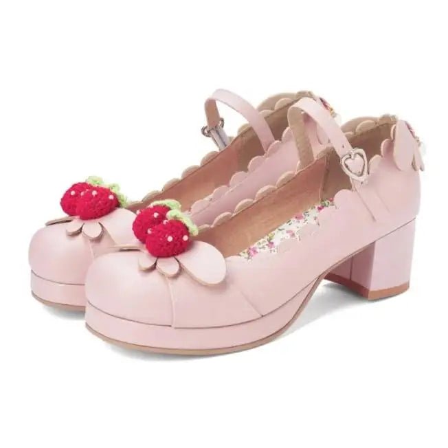 Sweet Lolita Fashion Shoes with Scalloped Trim and Heart Buckles - Cosparty