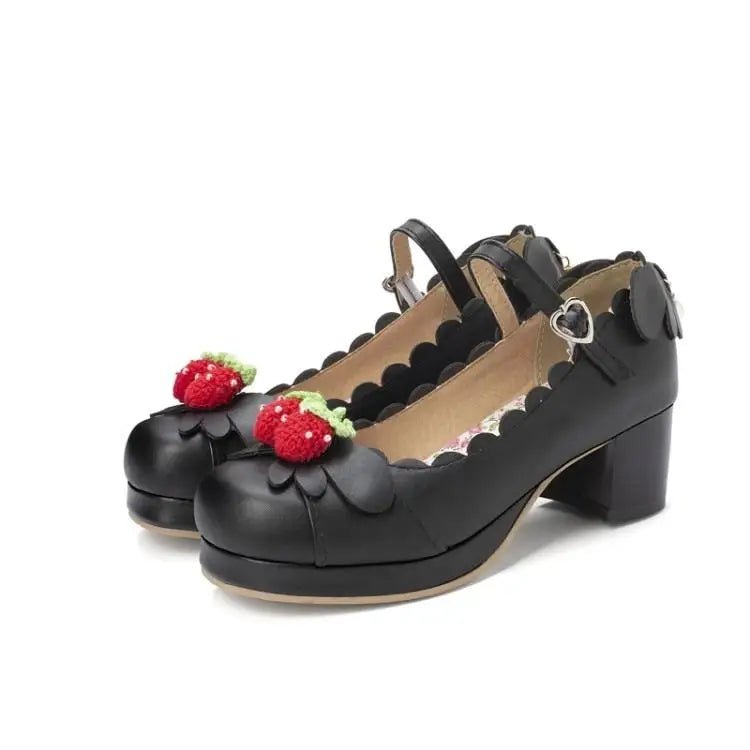 Sweet Lolita Fashion Shoes with Scalloped Trim and Heart Buckles - Cosparty