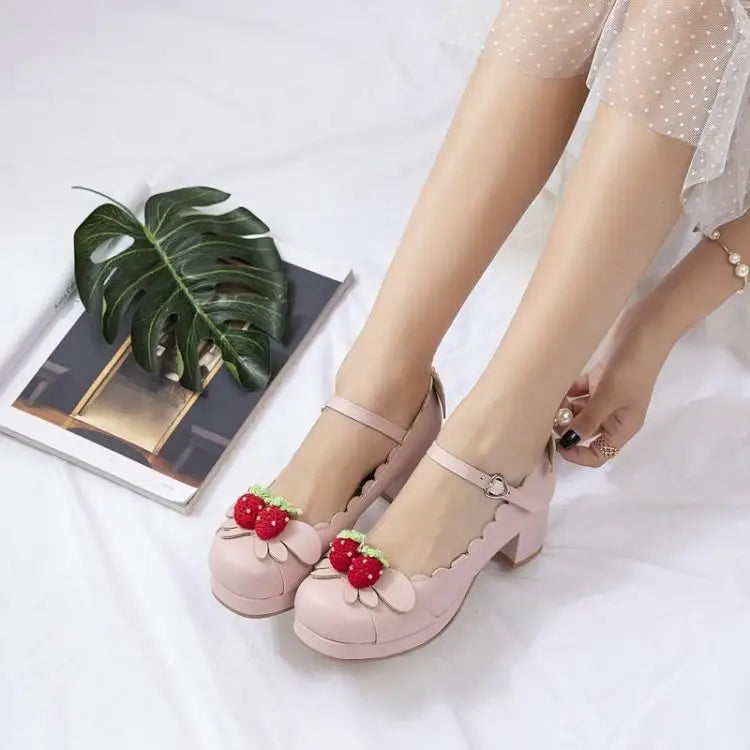 Sweet Lolita Fashion Shoes with Scalloped Trim and Heart Buckles - shoes