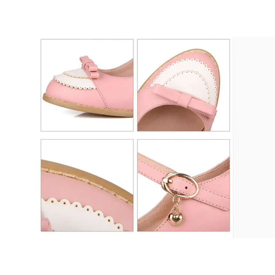Sweet Lolita Heels with Lace Trim and Bow Details - Cosparty