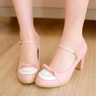 Sweet Lolita Heels with Lace Trim and Bow Details - Cosparty