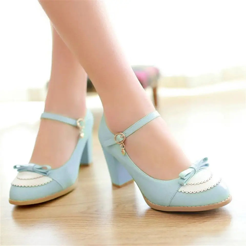 Sweet Lolita Heels with Lace Trim and Bow Details - Shoes