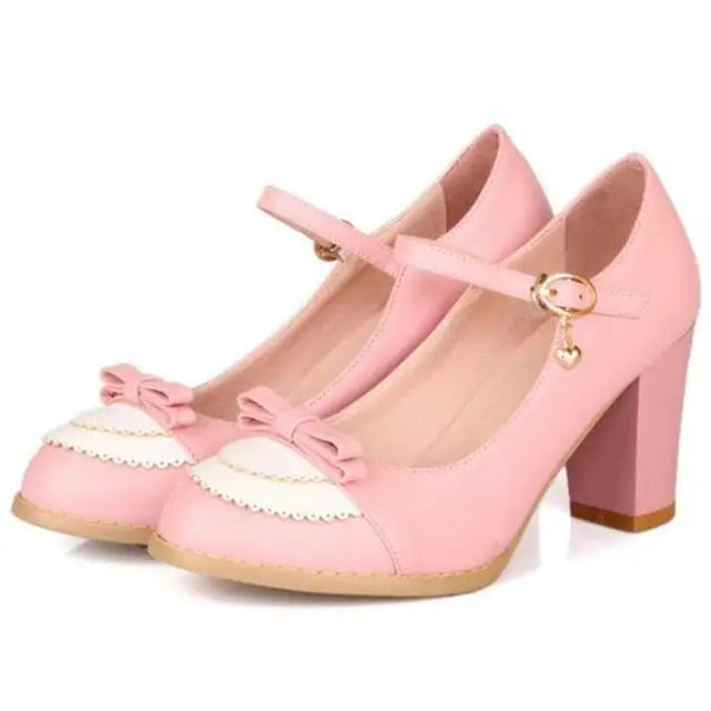 Elegant Traditional Lolita Pumps High Heels Buckle Closure Sweet Pink Princess Shoes EGL Community by Cosparty