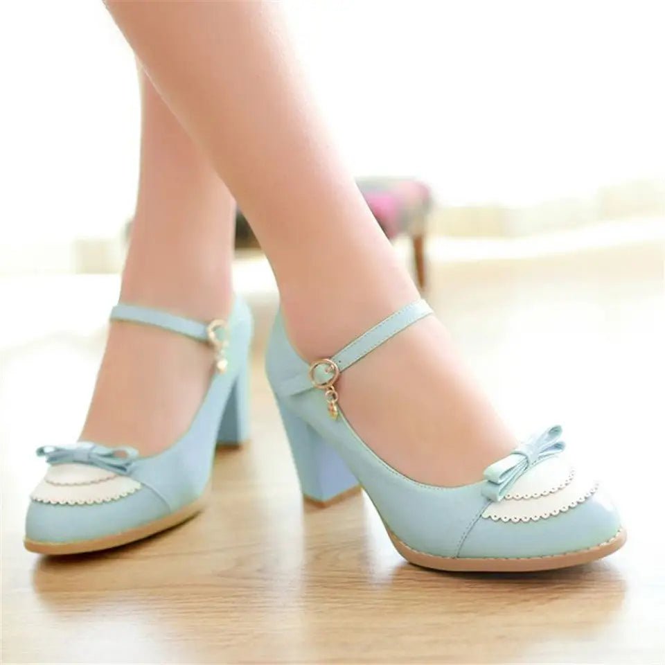 Sweet Lolita Heels with Lace Trim and Bow Details - Cosparty