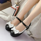 Sweet Lolita Heels with Lace Trim and Bow in Toe Version - shoes