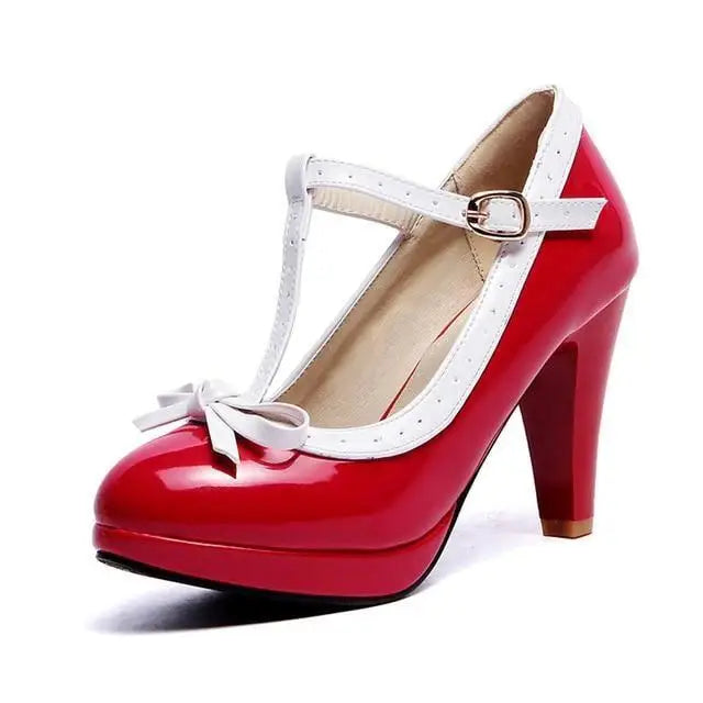 Sweet Red Lolita Babydoll Heels Pumps Shoes Bow Kawaii Fashion Cute Elegant EGL Style