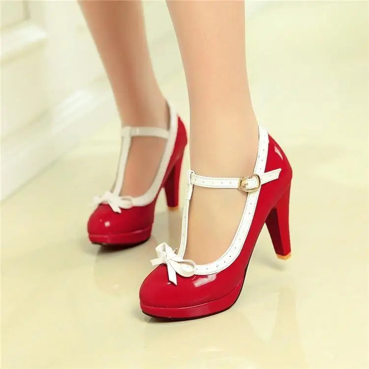 Sweet Lolita Heels with Lace Trim and Bow in Toe Version - shoes