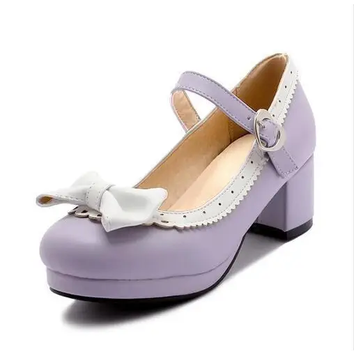 Sweet Purple Lolita Babydoll Heels Pumps Shoes Bow Kawaii Fashion Cute Elegant EGL Style