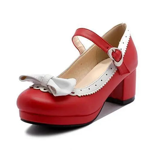 Sweet Red Lolita Babydoll Heels Pumps Shoes Bow Kawaii Fashion Cute Elegant EGL Style