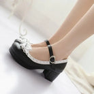 Sweet Lolita Heels with Lace Trim and Bow in Toe Version - shoes