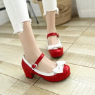 Sweet Lolita Heels with Lace Trim and Bow in Toe Version - shoes