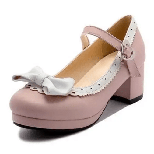 Sweet Lolita Heels with Lace Trim and Bow in Toe Version - Cosparty