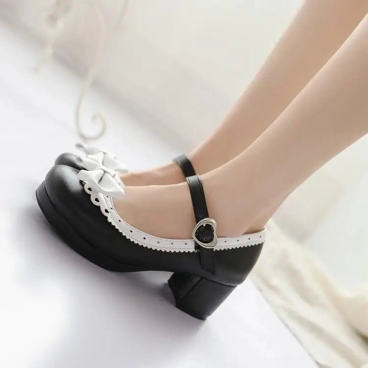 Sweet Lolita Heels with Lace Trim and Bow in Toe Version - Cosparty