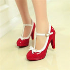 Sweet Lolita Heels with Lace Trim and Bow in Toe Version - Cosparty