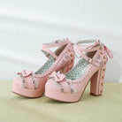 Sweet Lolita Heels with Lace Trim and Floral Insoles - Shoes