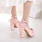 Sweet Lolita Heels with Lace Trim and Floral Insoles - Cosparty