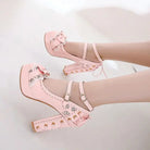 Sweet Lolita Heels with Lace Trim and Floral Insoles - Cosparty