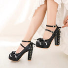 Sweet Lolita Heels with Lace Trim and Floral Insoles - Cosparty
