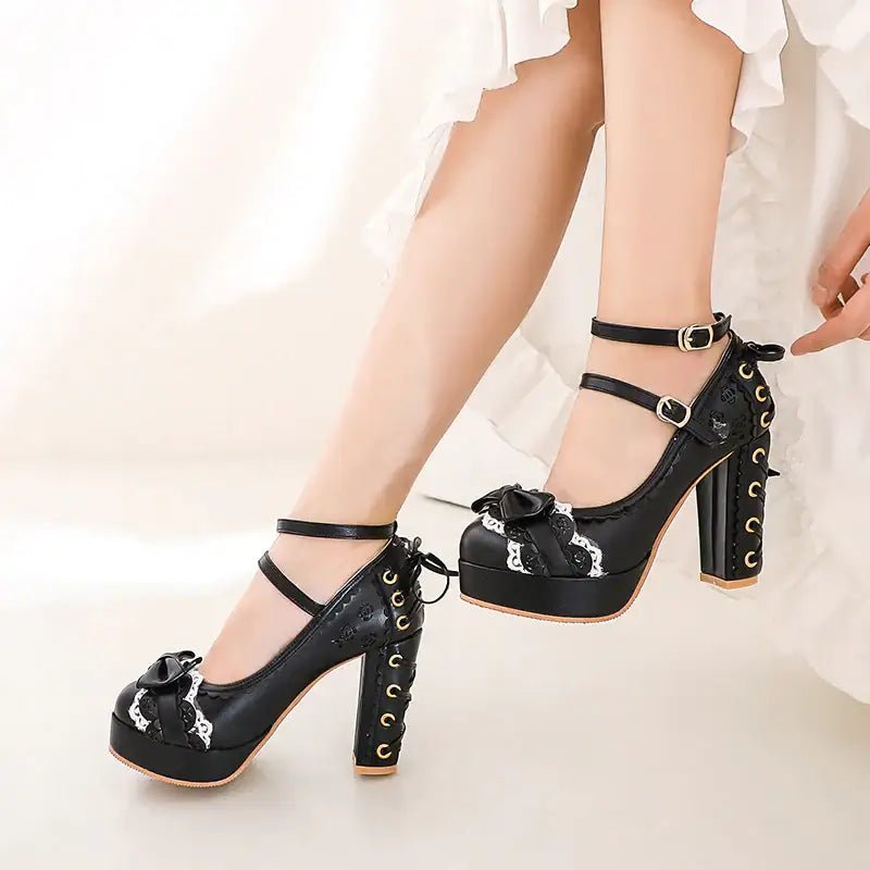 Sweet Lolita Heels with Lace Trim and Floral Insoles - Cosparty