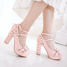 Sweet Lolita Heels with Lace Trim and Floral Insoles - Shoes