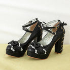 Sweet Lolita Heels with Lace Trim and Floral Insoles - Black / 4.5 - Shoes