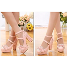 Sweet Lolita Heels with Lace Trim and Floral Insoles - Shoes