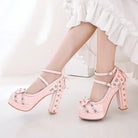 Sweet Lolita Heels with Lace Trim and Floral Insoles - Cosparty