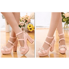 Sweet Lolita Heels with Lace Trim and Floral Insoles - Cosparty