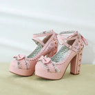 Sweet Lolita Heels with Lace Trim and Floral Insoles - Cosparty