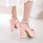 Sweet Lolita Heels with Lace Trim and Floral Insoles - Shoes