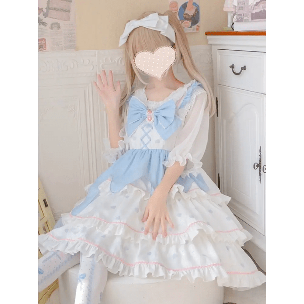 Sweet Pastel Blue Polkadot Lolita Dress with Luxurious Details - Cosparty