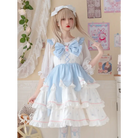 Sweet Pastel Blue Polkadot Lolita Dress with Luxurious Details - S - dress