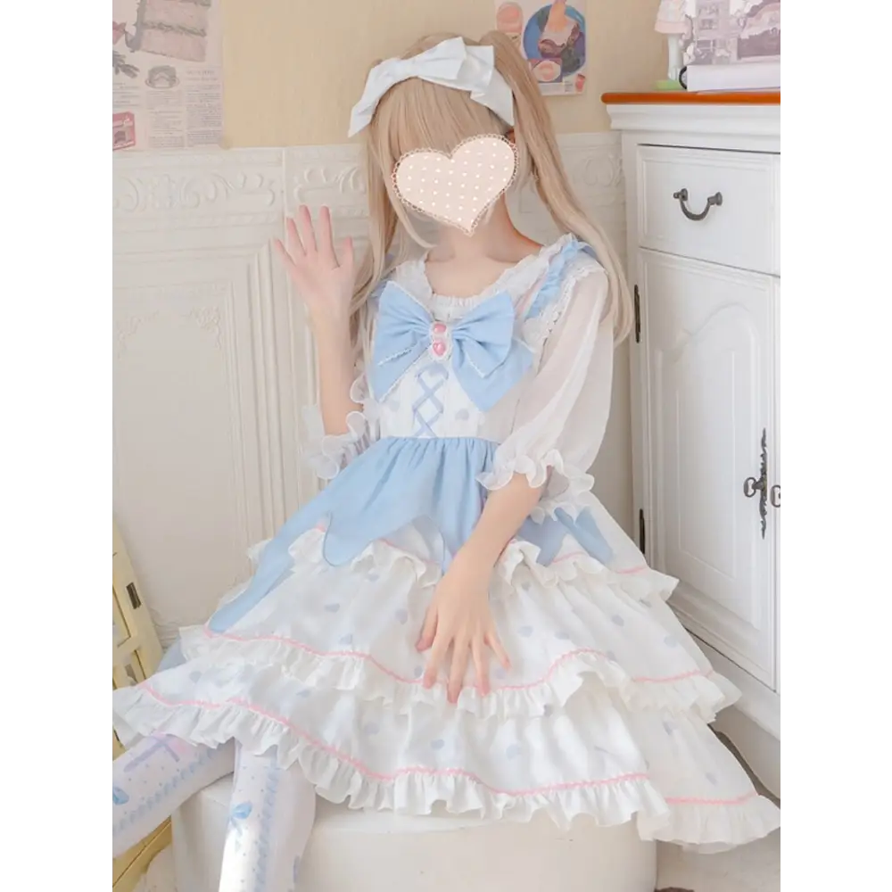 Sweet Pastel Blue Polkadot Lolita Dress with Luxurious Details - dress