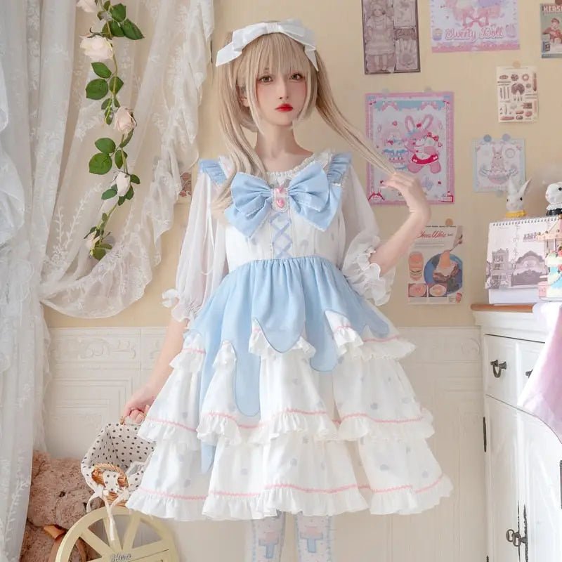 Sweet Pastel Blue Polkadot Lolita Dress with Luxurious Details - Cosparty