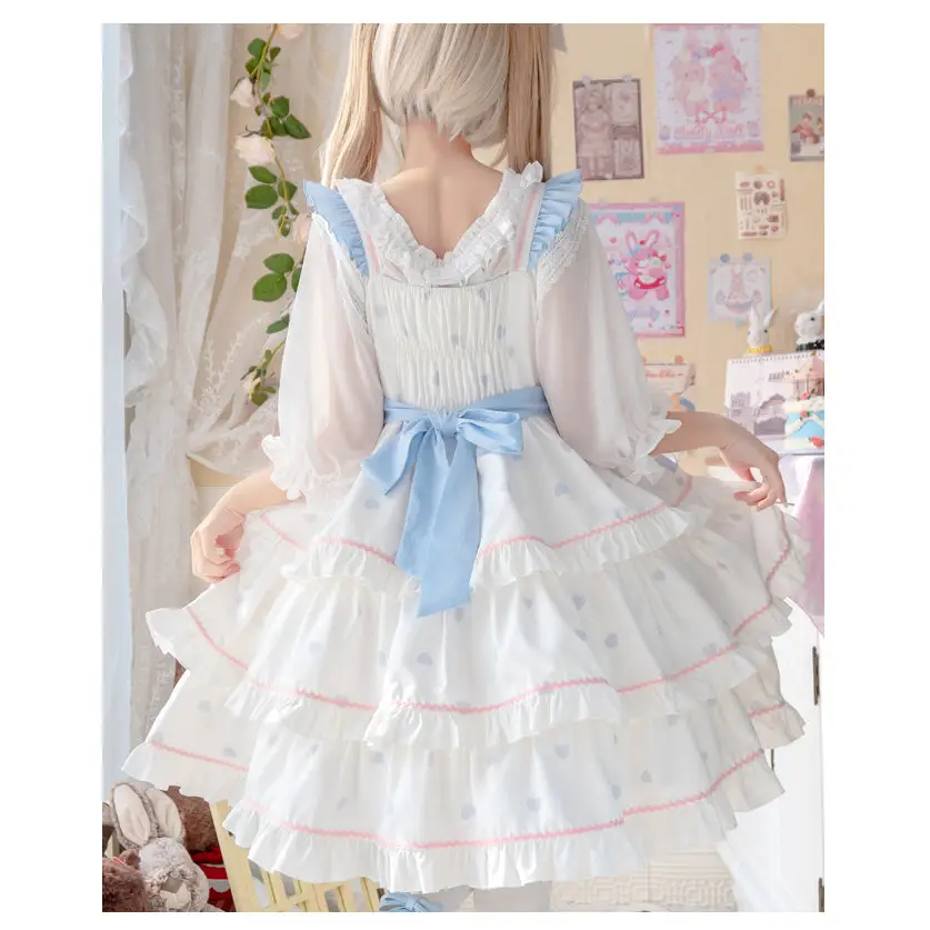 Sweet Pastel Blue Polkadot Lolita Dress with Luxurious Details - dress