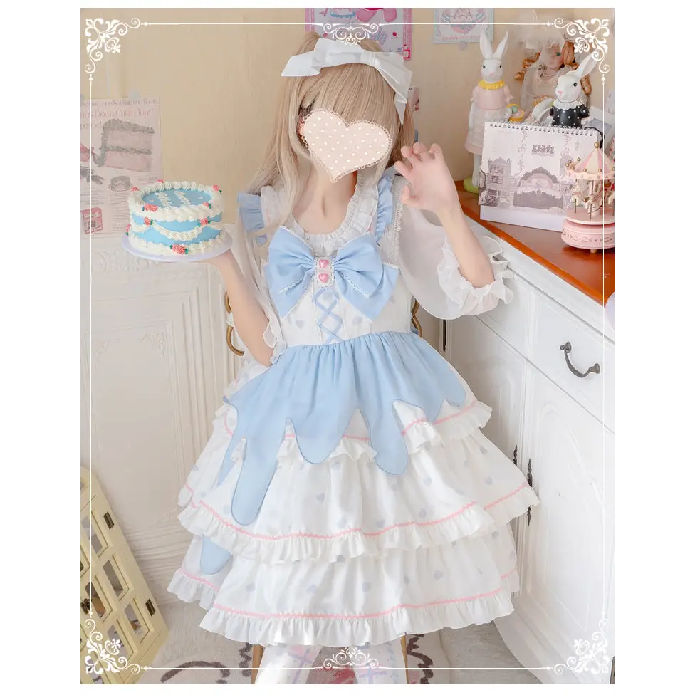 Sweet Pastel Blue Polkadot Lolita Dress with Luxurious Details - dress